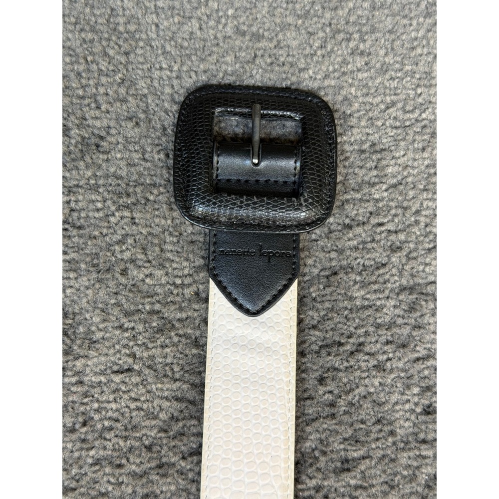 Nanette Lepore White Snakeskin Embossed Belt Black Square Buckle NL-5224 Size S